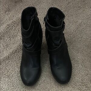 DSW Black Faux-Leather Ankle Booties with Wrap Straps